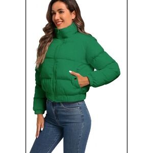Womens Crop Puffer Jacket 2XL Warm Winter‎ Lightweight Coat Fashion Green 52"